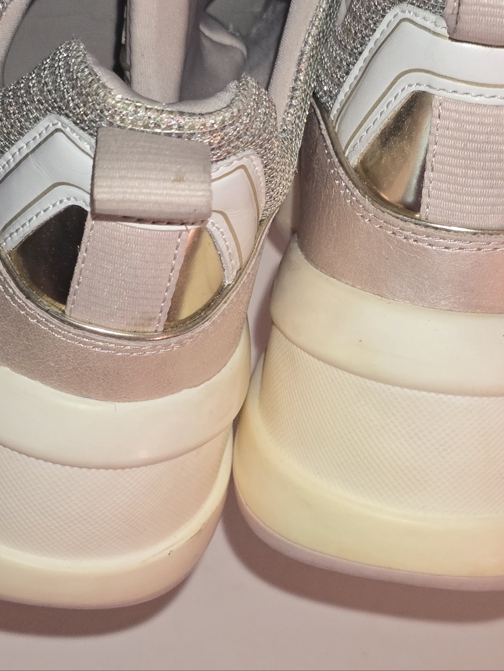 Michael Kors Women's Blush Pink and Gold Glitter Platform Sneakers - Picture 2 of 8